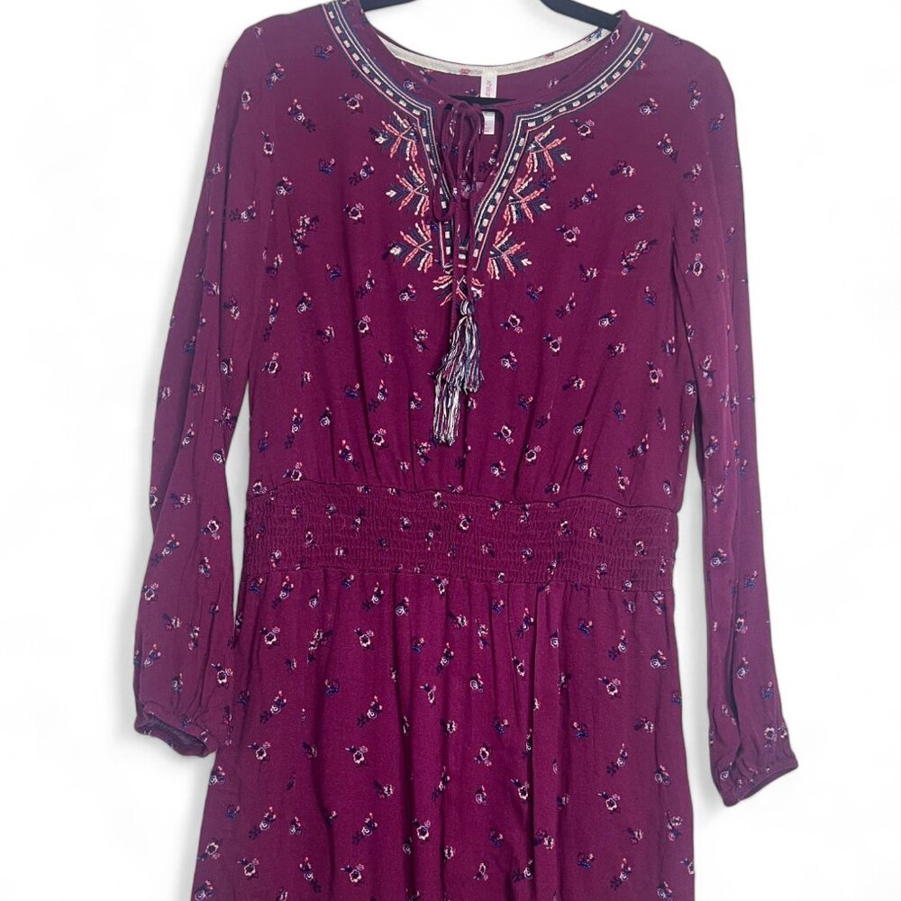 Xhilaration Large Dress Boho Style Long Sleeve Floral Tassels